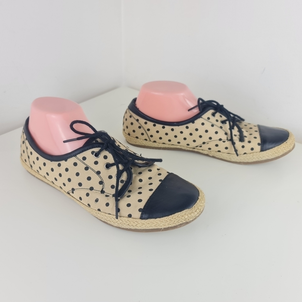 Gh Bass Espadrille Sneakers Tan Black Polka Dot Woman Size 9M